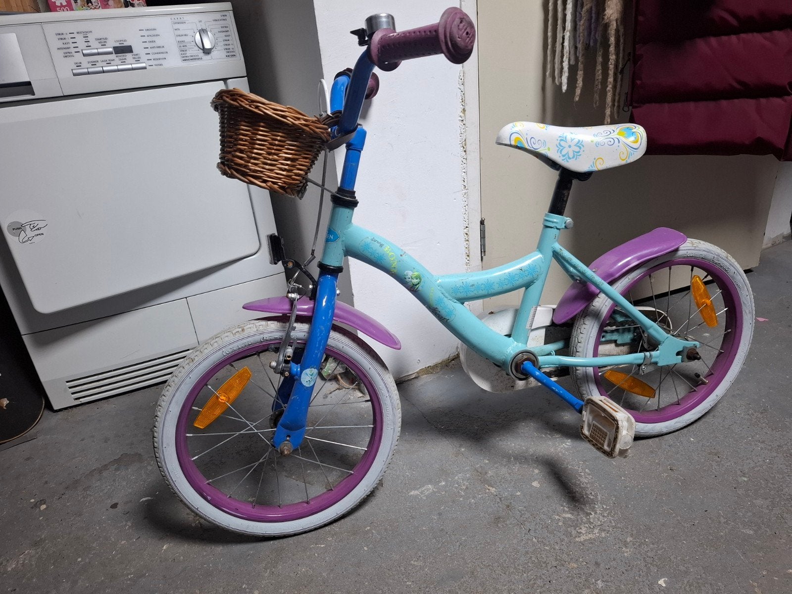 Frozen kinderfiets 16 inch met mandje, Ophalen, Zijwieltjes, Velgrem, Frozen