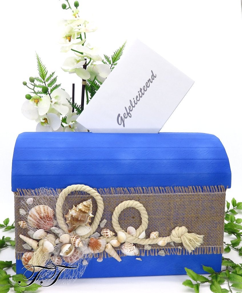 Prachtige blauwe zee thema enveloppendoos., Ophalen of Verzenden, Nieuw, Feestartikel, Geboorte of Huwelijk