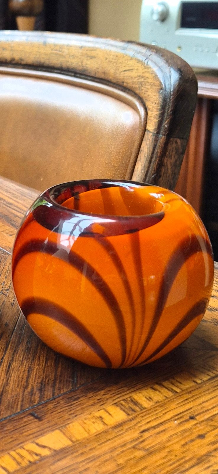 Vintage Murano Glas Waxinelichthouder Jaren '70 Oranje, Ophalen of Verzenden
