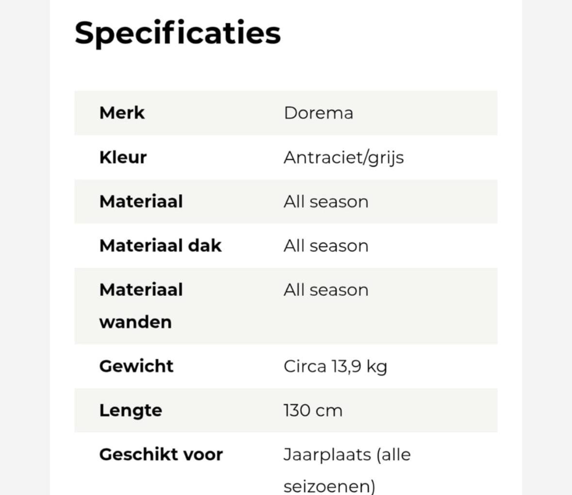 Dorema Garda Erker/Uitbouw voor voortent - Antraciet/Grijs, Ophalen, Nieuw, Dorema