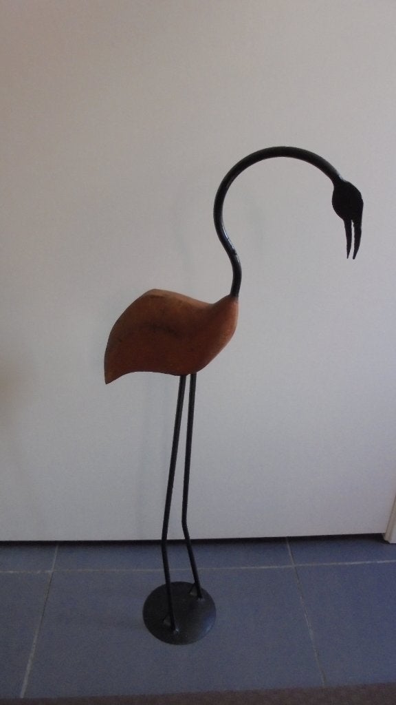 metaal met houten vogel H75cm, Huis en Inrichting, Ophalen, Gebruikt, Bruin