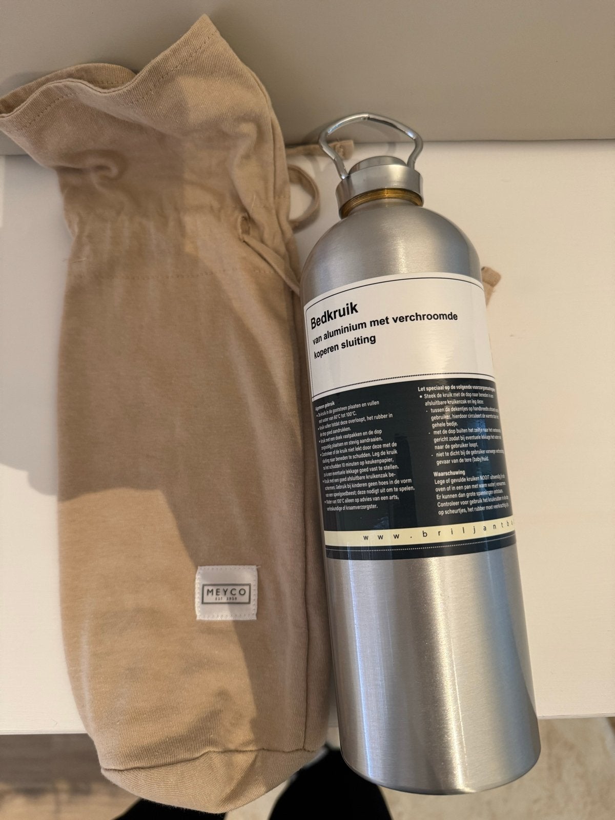 Meyco Bedkruik Aluminium met Hoes, Ophalen of Verzenden, Zo goed als nieuw, Beige, Metaal