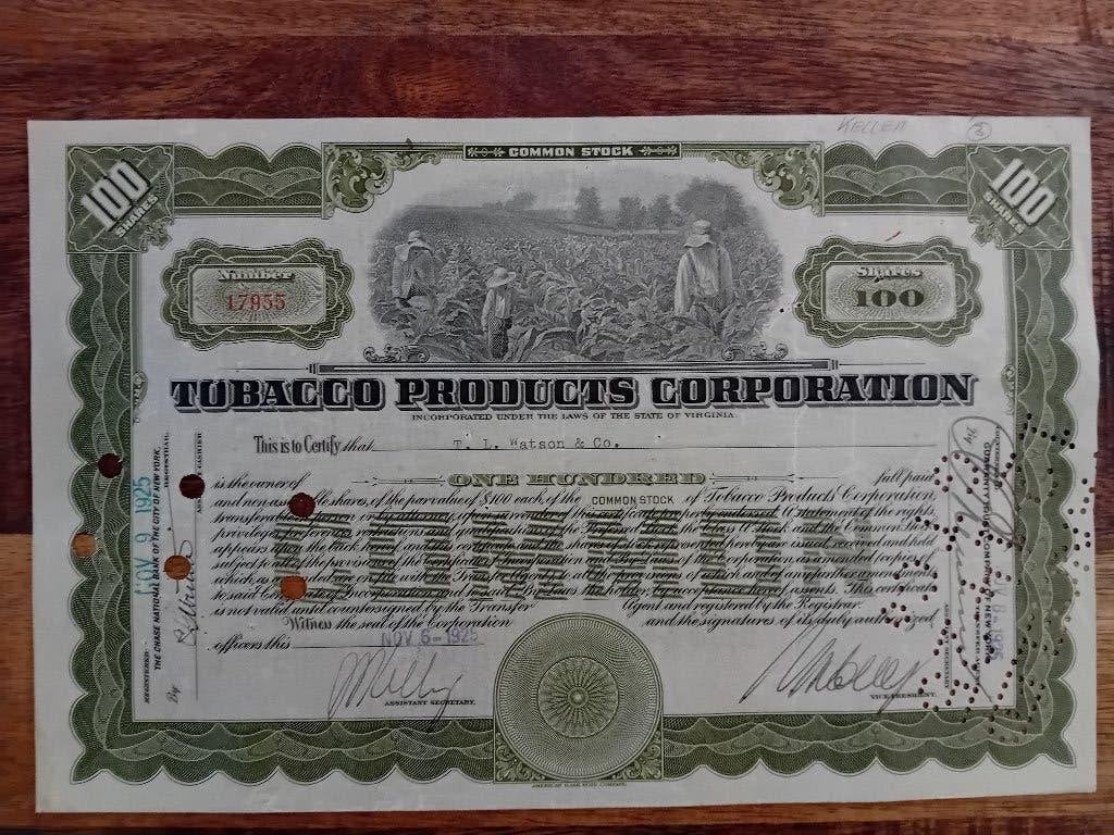Tobacco Products Corporation - 1925, Ophalen of Verzenden, Gebruikt, Overige typen