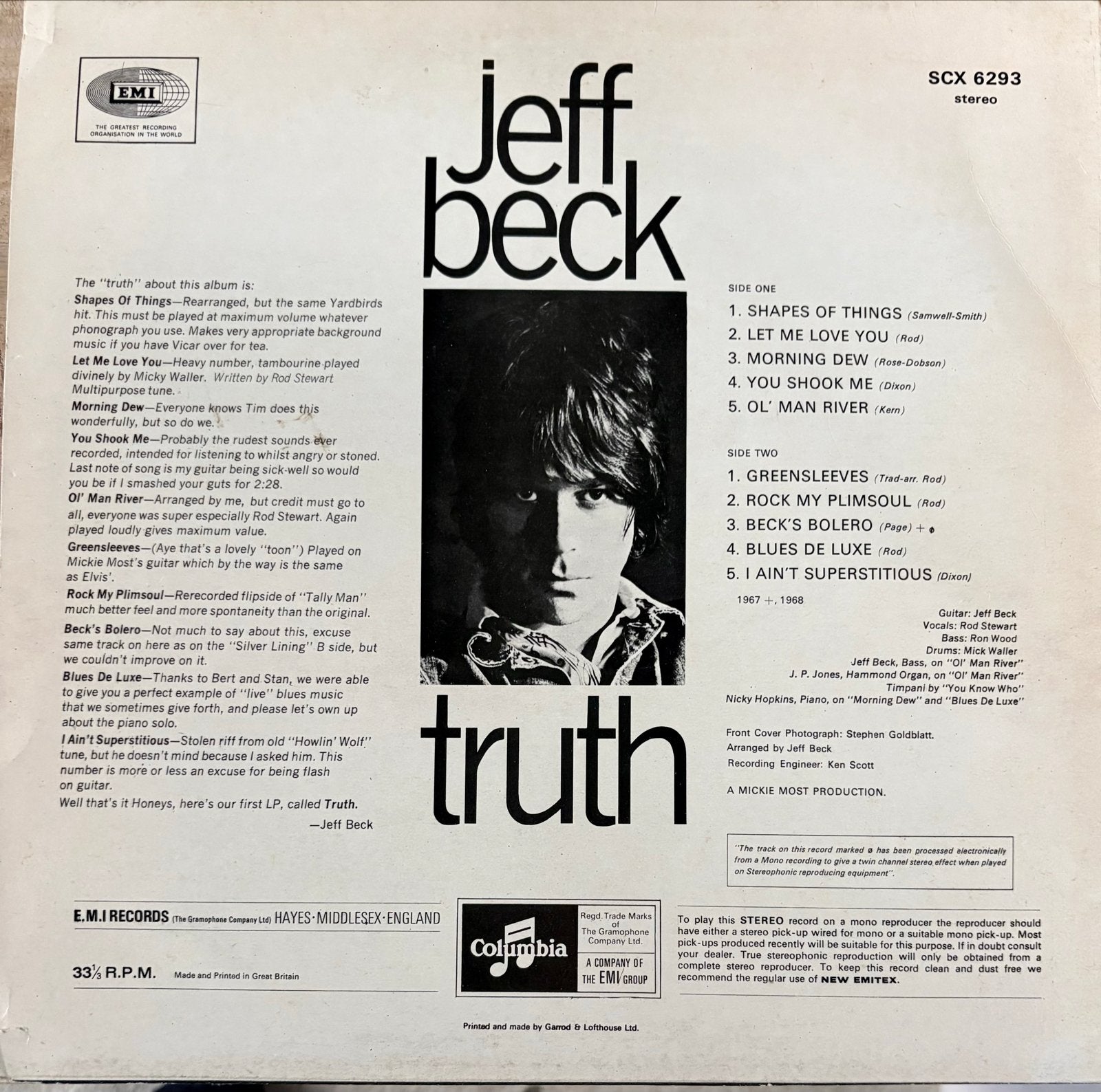 Jeff Beck - Truth LP (1968 Columbia Originele Persing), LP, Gebruikt, Blues Rock, Originele persing