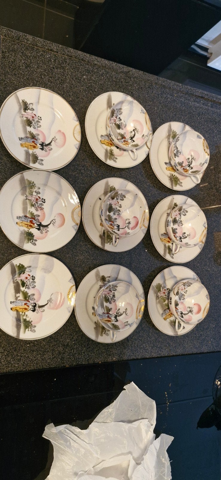 Vintage Japans theeservies met handgeschilderde geisha's, Ophalen of Verzenden