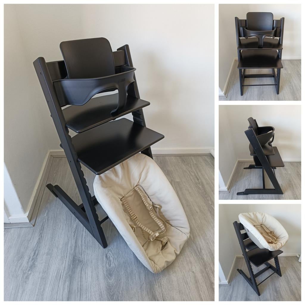 *ZGAN! Stokke Tripp Trapp zwart met babyset en newbornset, Ophalen of Verzenden, Zo goed als nieuw, Stokke Tripp Trapp, Stoelverkleiner