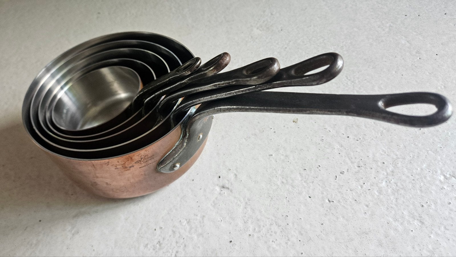 Koperen pannenset Les Métaux Ouvrés, Made in France, Huis en Inrichting, Keuken | Potten en Pannen, Ophalen of Verzenden, Rvs