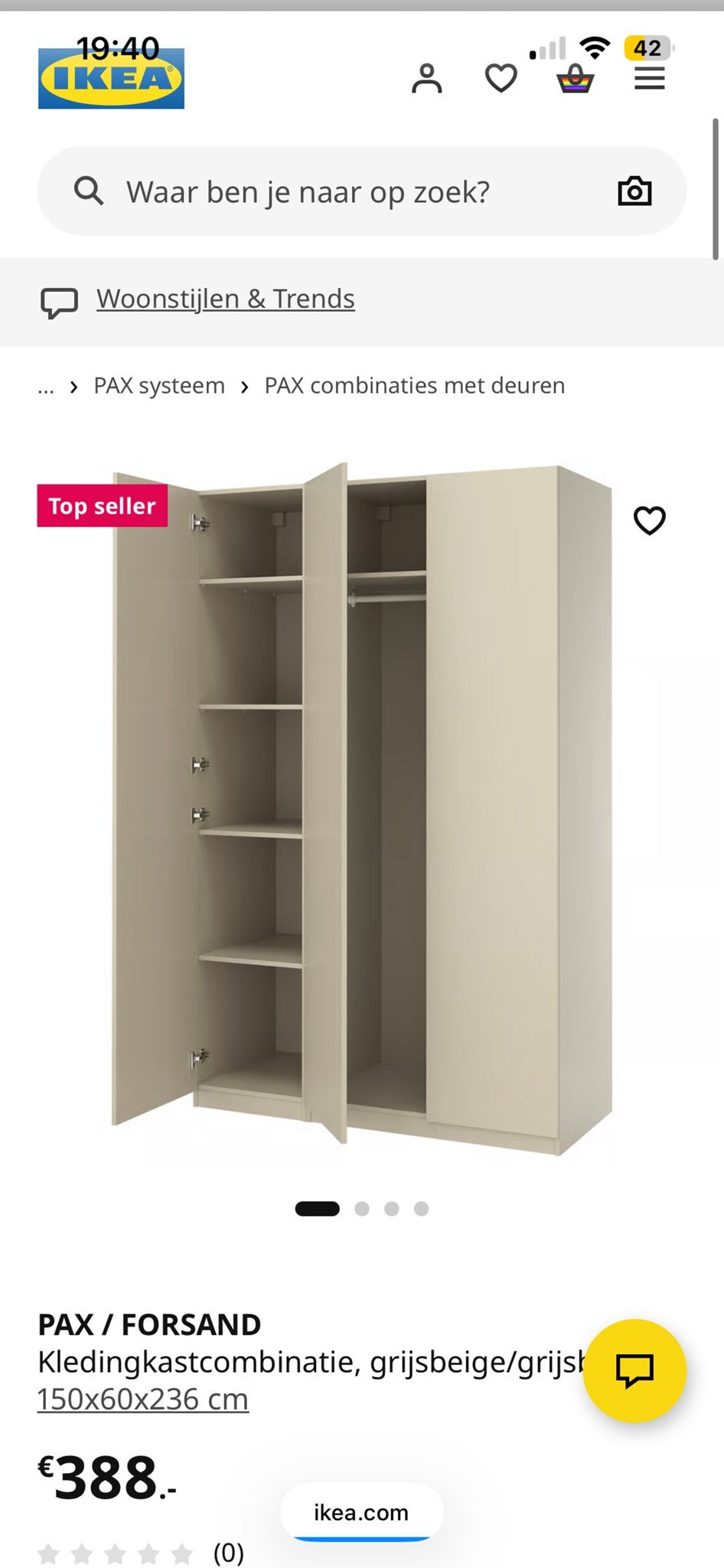 IKEA PAX / FORSAND Kledingkastcombinatie (gedemonteerd), Ophalen, Gebruikt, 100 tot 150 cm, 200 cm of meer