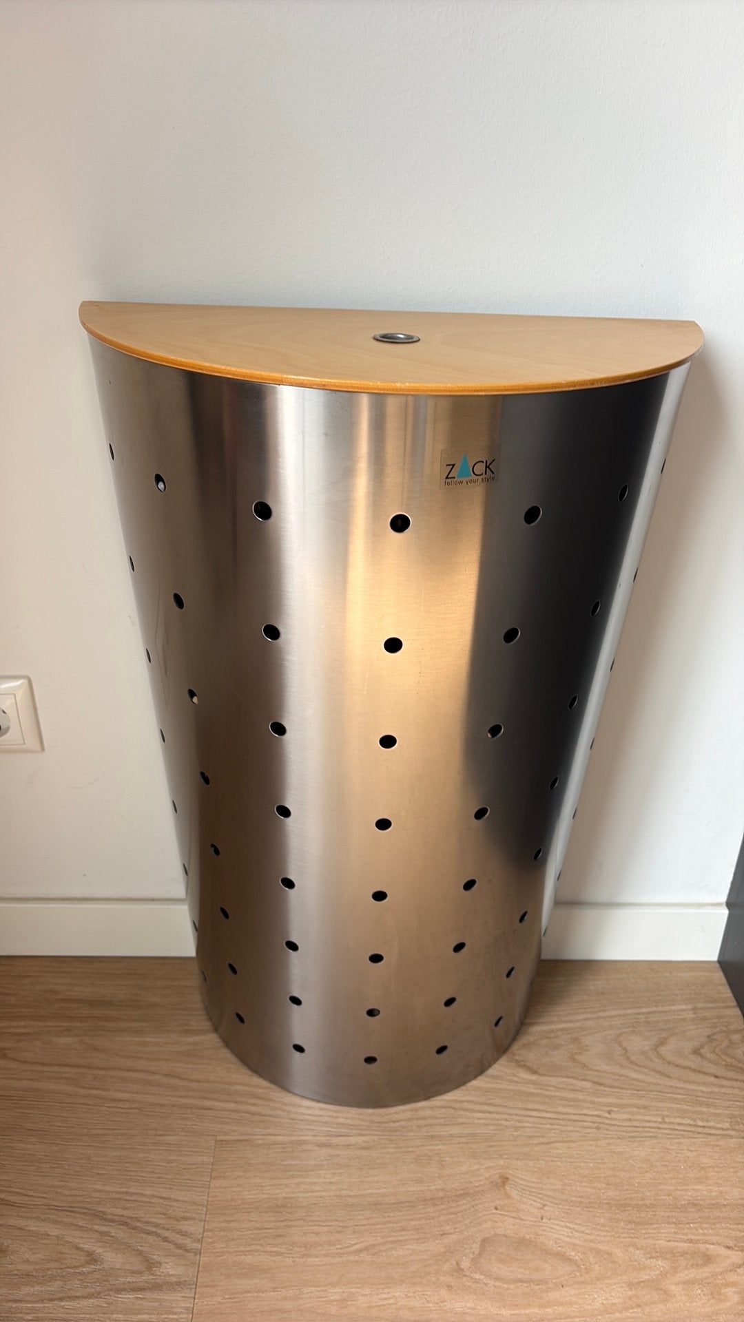 Wasmand RVS met houten deksel, designmerk ZACK, Ophalen, Zo goed als nieuw, Wasmand