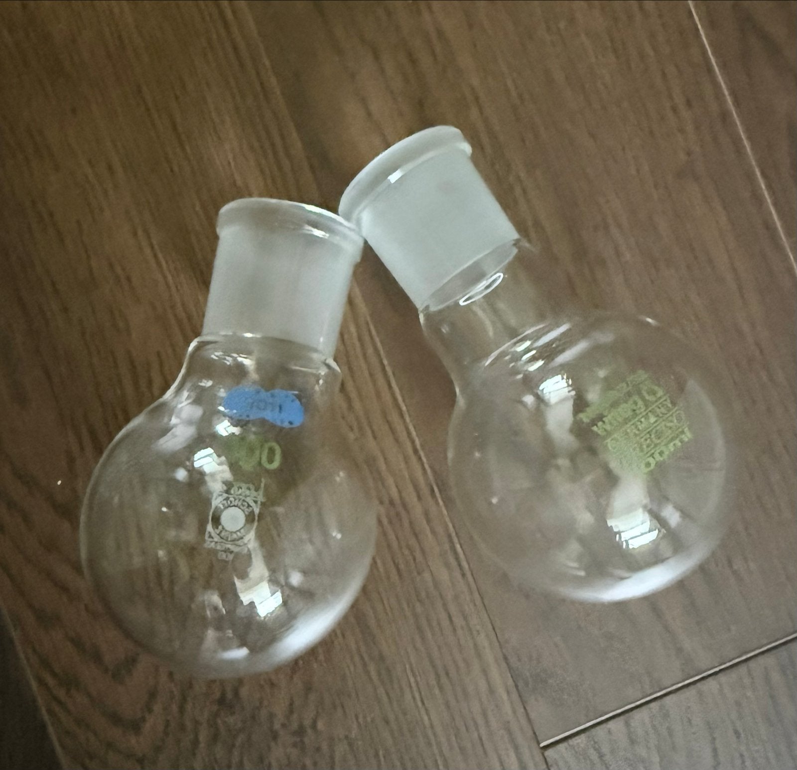 2 Rondbodemkolven 100 ml - Laboratoriumglaswerk, Ophalen of Verzenden