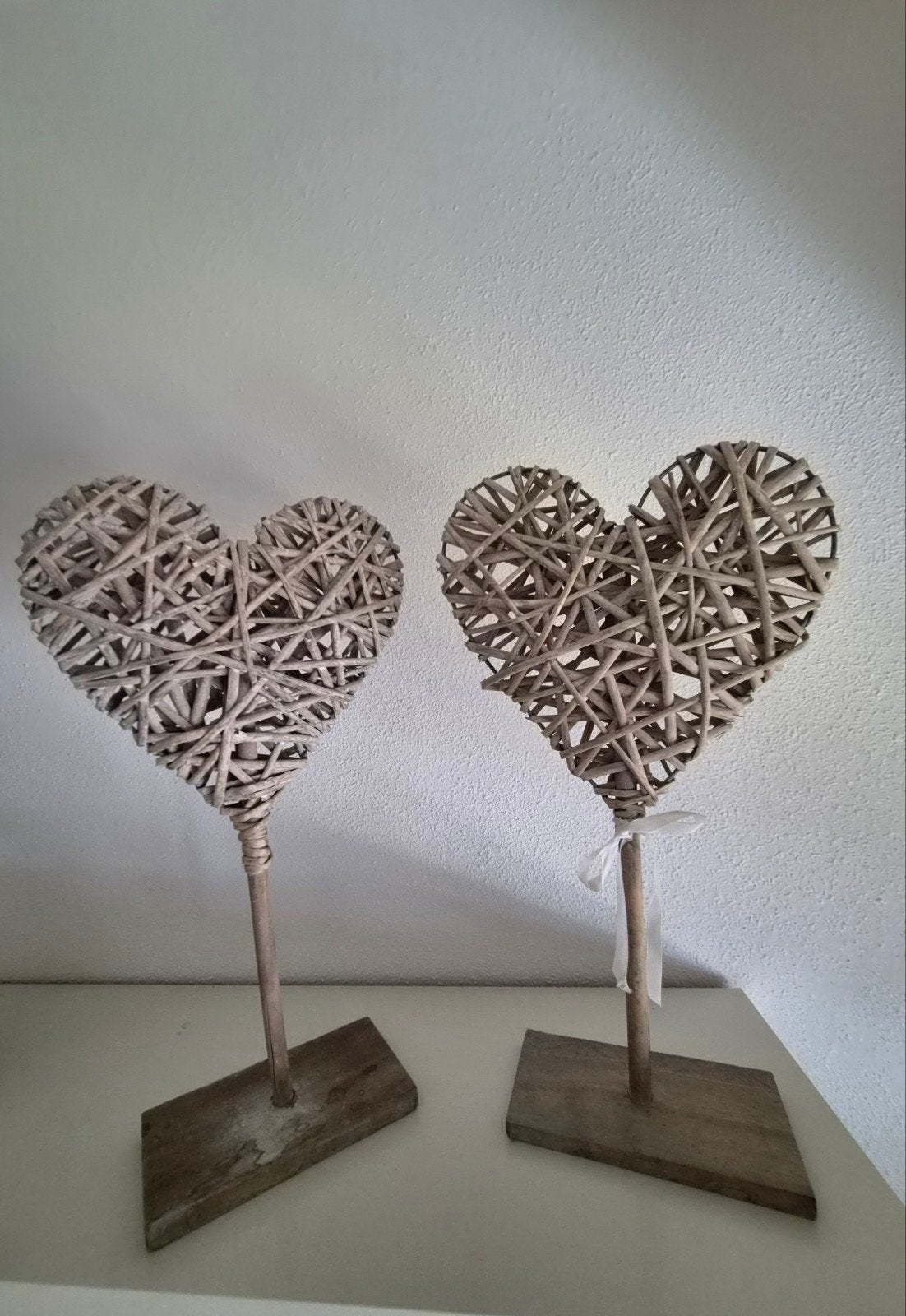 Set van 2 decoratie harten in shabby chic look, Ophalen, Beige, Natuurlijk materiaal, Landelijk