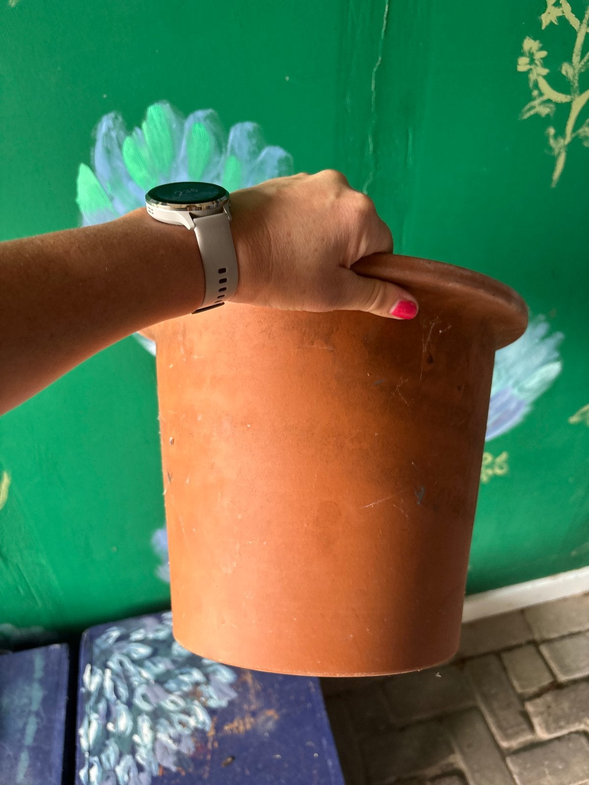 Grote terracotta bloempot voor binnen of buiten, Tuin en Terras, Bloempotten, 25 tot 40 cm, Gebruikt, Rond, Binnen