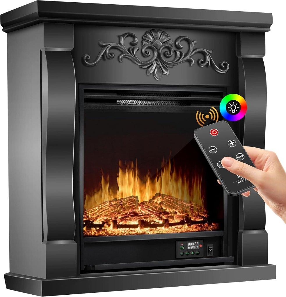 Elektrische RC Open Haard 3D-Vlameffect 1800W Dimbaar. Zwart, Ophalen of Verzenden, Nieuw, Elektrisch, Overige soorten