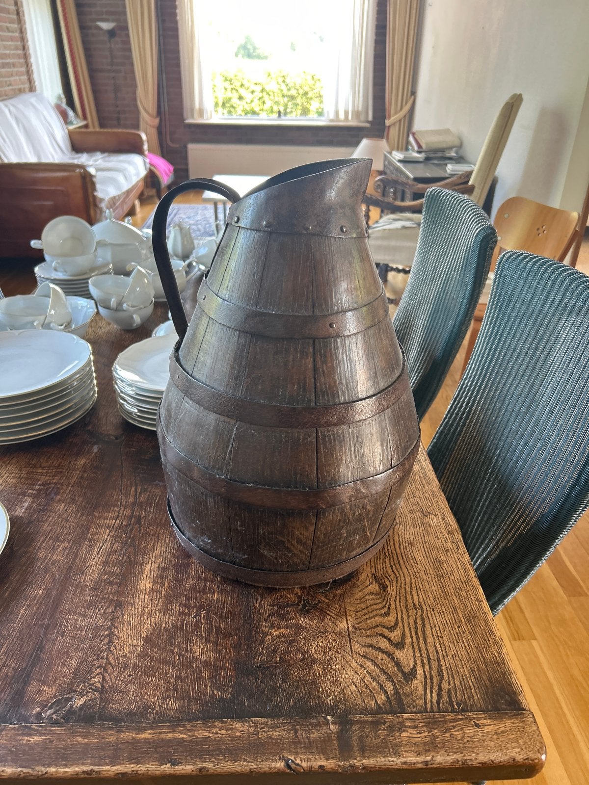 Antieke houten en koperen kan - Decoratieve kruik, Ophalen