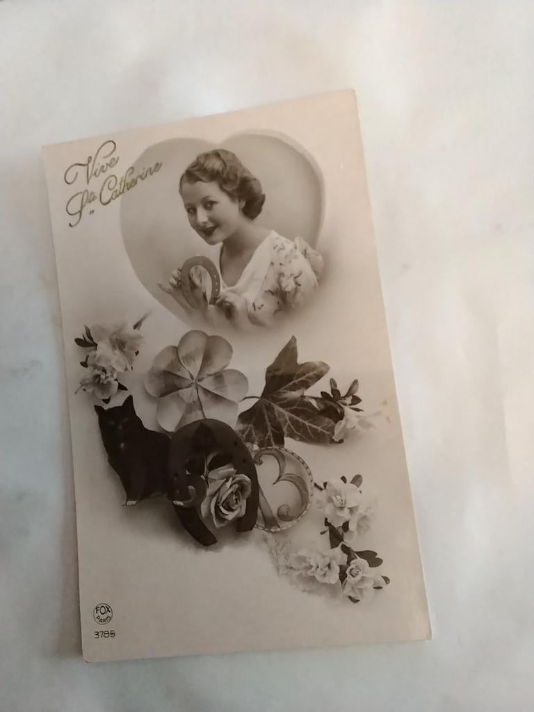 VROUW MET HOEFIJZER/ ZWARTE KAT EN KLAVERBLAD, Verzamelen, Ophalen of Verzenden, Voor 1920, Overige thema's