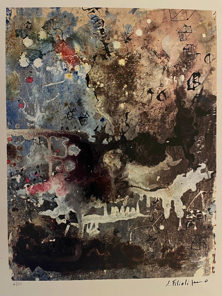 gesigneerd abstract kunstwerk Saverio Filioli + certificaat, Antiek en Kunst, Kunst | Litho's en Zeefdrukken, Gelimiteerde oplage