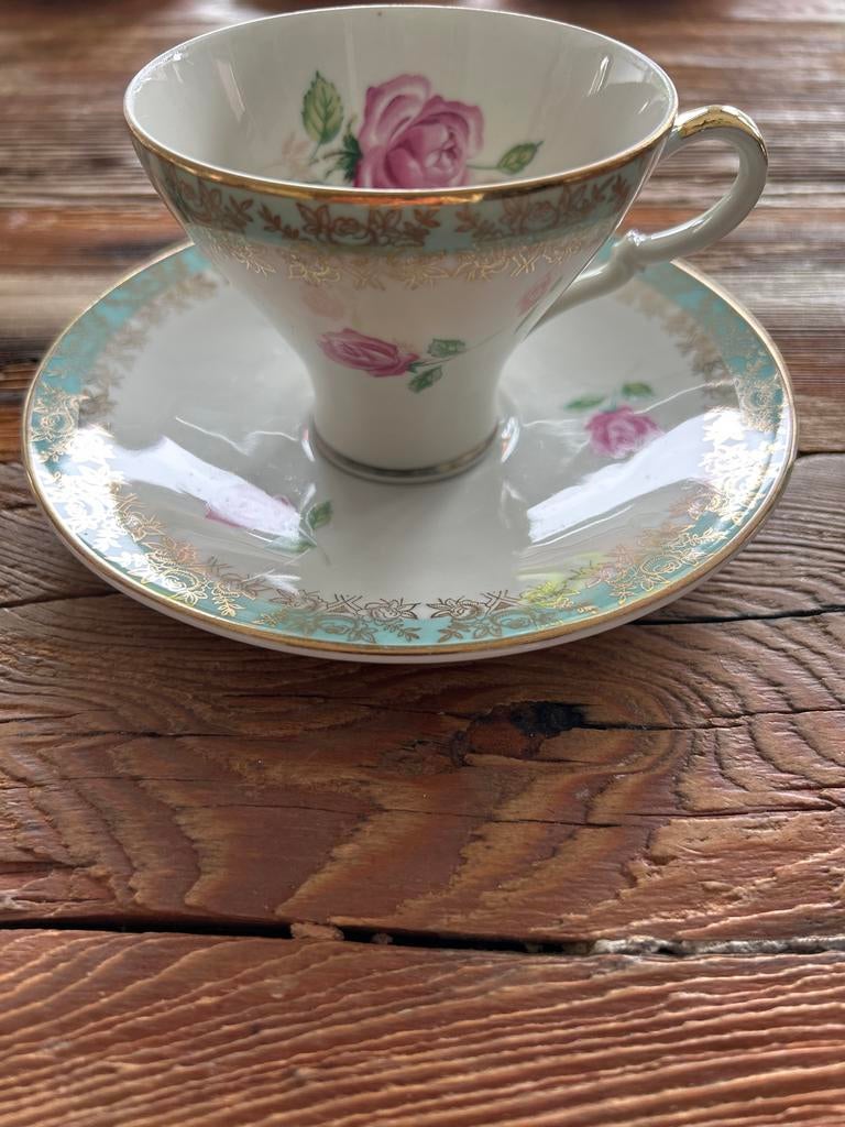Vintage Mitterteich Bavaria Theekopje met Schotel Rozen, Ophalen of Verzenden