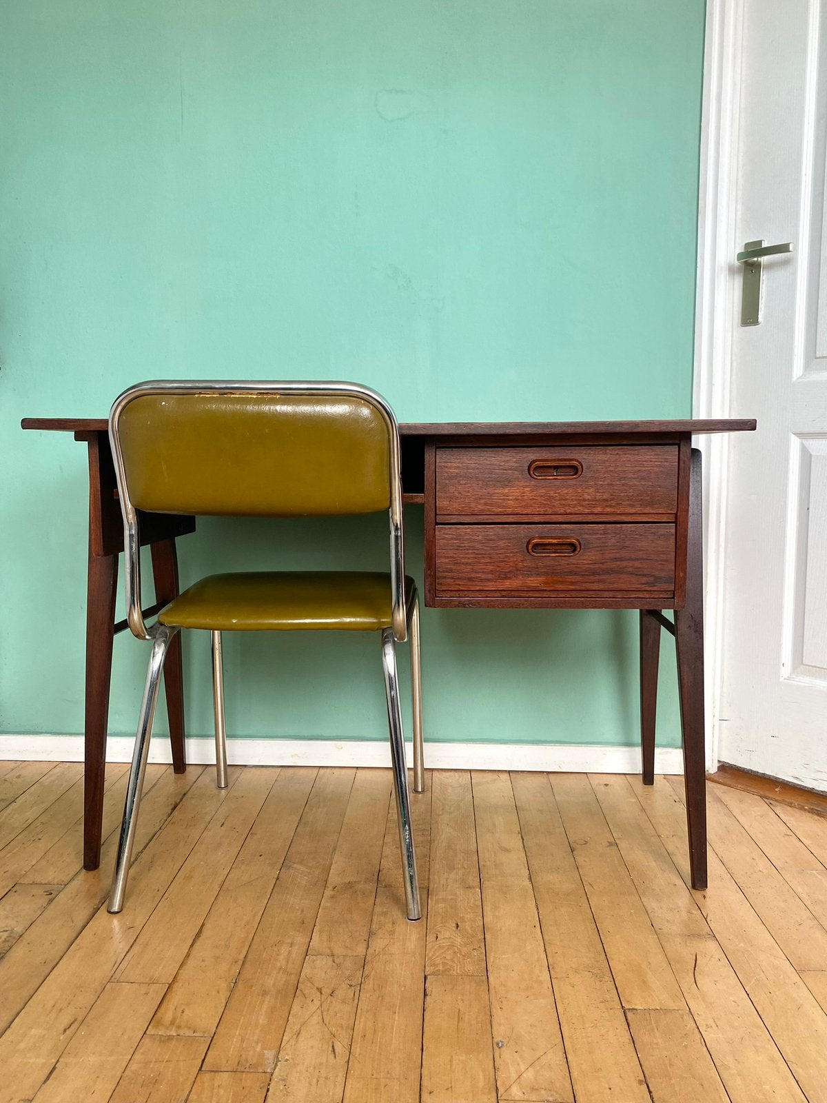 2x Midcentury Olijfgroene stoel /Vintage buisframe Skai Tavo, Ophalen, Gebruikt, Twee, Overige kleuren