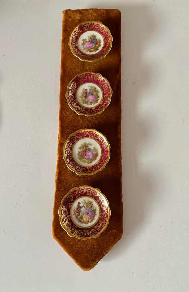 Antiek wandpaneel met limoges france bordjes 7x30 cm, Ophalen of Verzenden