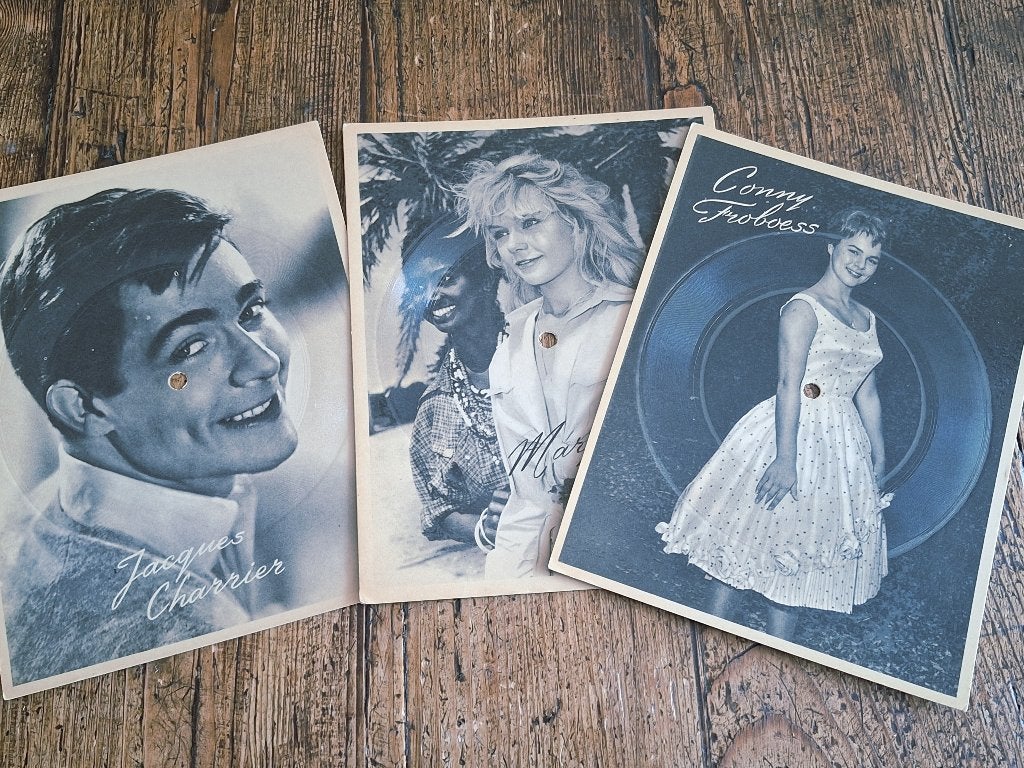 set van 3 Filmsterren '45 toeren plaatjes CONNY FROBOESS +2, Ophalen of Verzenden, 1960 tot 1980, Gebruikt, Overige onderwerpen