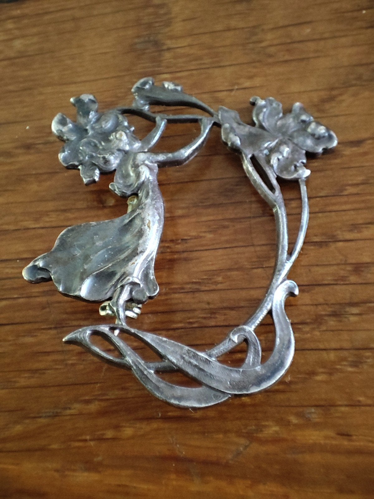 Vintage Jugendstil Broche, 4 tot 7 cm, Gebruikt, Ophalen of Verzenden, Zilver