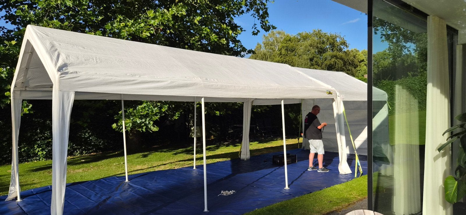 Partytent 3x6m met tochtflappen en transportzakken, Ophalen, 5 tot 8 meter