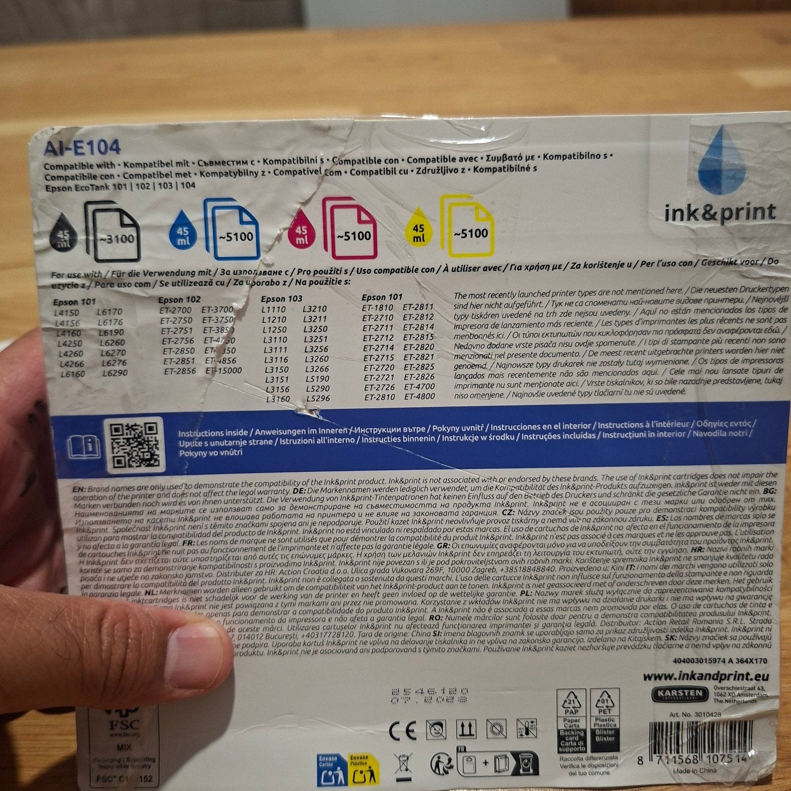 Inkt Refill EcoTank E104 - Nieuw en Ongebruikt, Ophalen of Verzenden