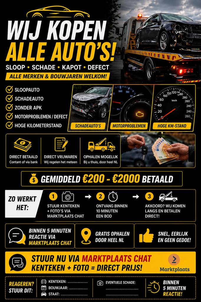 Auto verkopen? Binnen 10 min bod + DIRECT GELD!, Auto diversen, Schadeauto's, Ophalen of Verzenden, Benzine