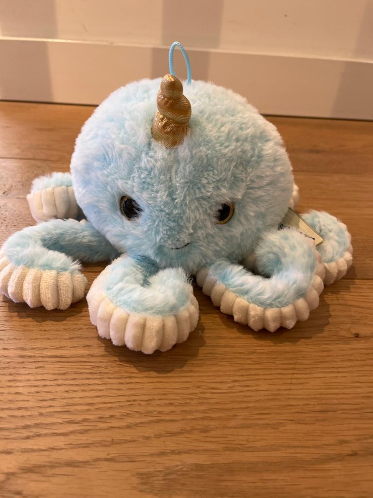 Schattige blauwe octopus knuffel met gouden hoorn, Overige merken, Overige karakters, Overige typen, Blauw
