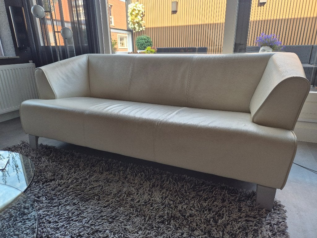 Rolf Benz 2300 designbank wit/cremekleurig leer, Ophalen, 150 tot 200 cm, Tweepersoons, Zo goed als nieuw
