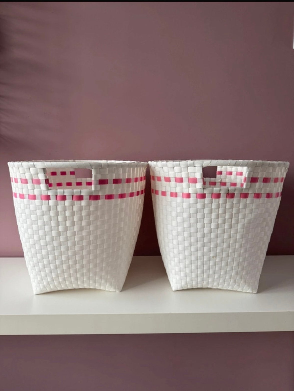 Set van 2 gevlochten opbergmanden wit/roze HEMA, Ophalen, Kunststof, Gevlochten, Mand