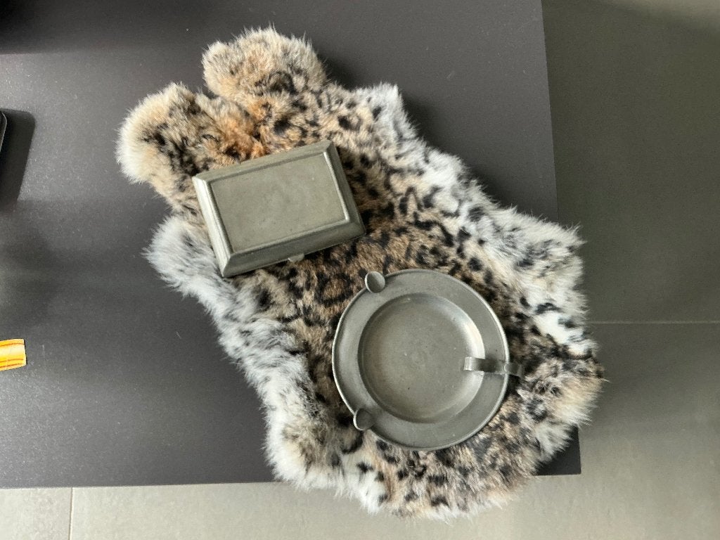 Antieke tinnen asbak en tinnen sigarettendoos Set, Antiek en Kunst, Ophalen of Verzenden