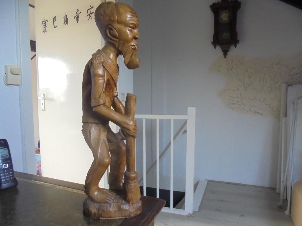 groot  hout snijwerk beeld afrikaanse  man, Ophalen of Verzenden