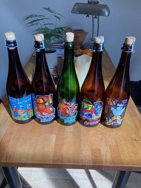 5 herman brood bierflessen (leeg), Ophalen of Verzenden, Gebruikt, Flesje(s), Overige merken