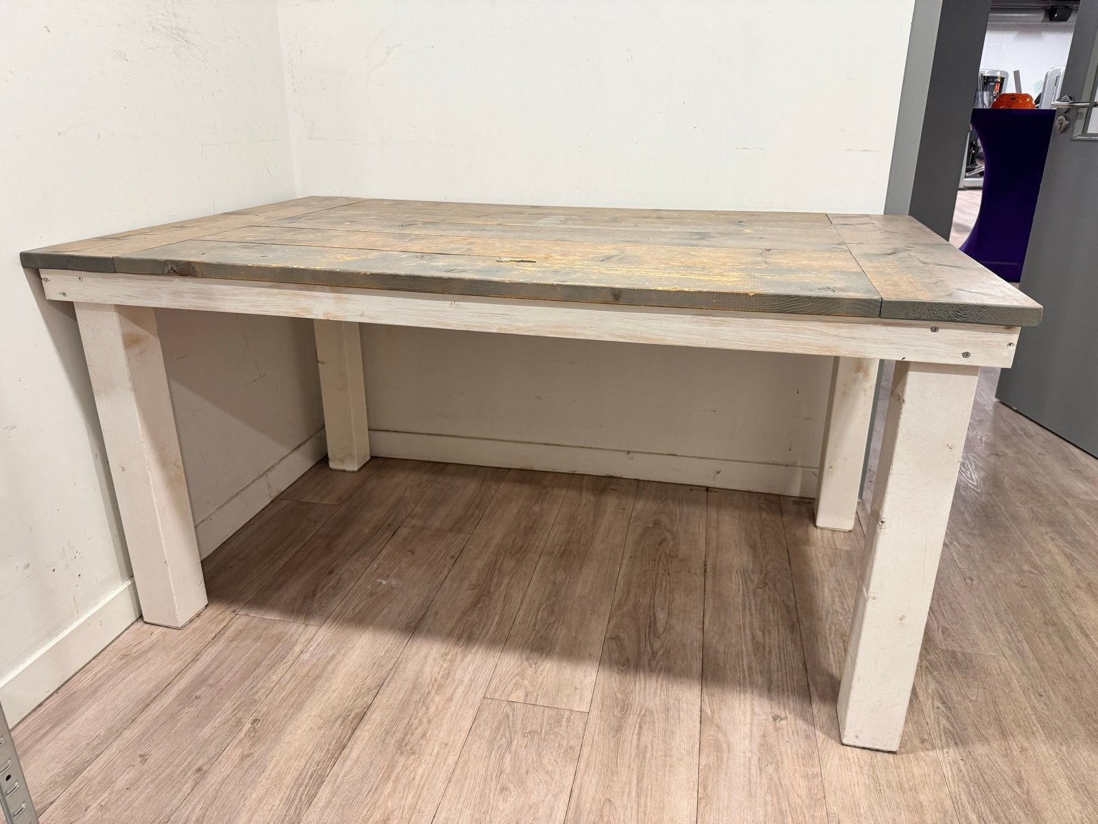 Stevige houten binnentafel - 160x95x80cm, Ophalen, Gebruikt, 50 tot 100 cm, 150 tot 200 cm