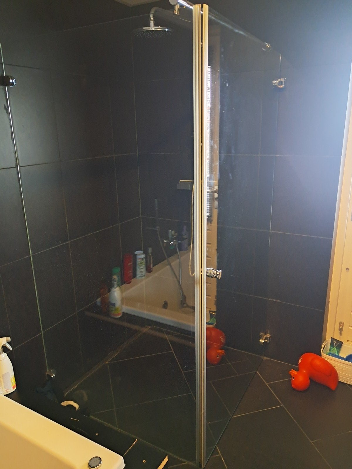 Set van 1 Douchewand(Glas) 95x185 cm & 1 Glasdeur 95x184 cm, Ophalen, Zo goed als nieuw, Glas, Douche