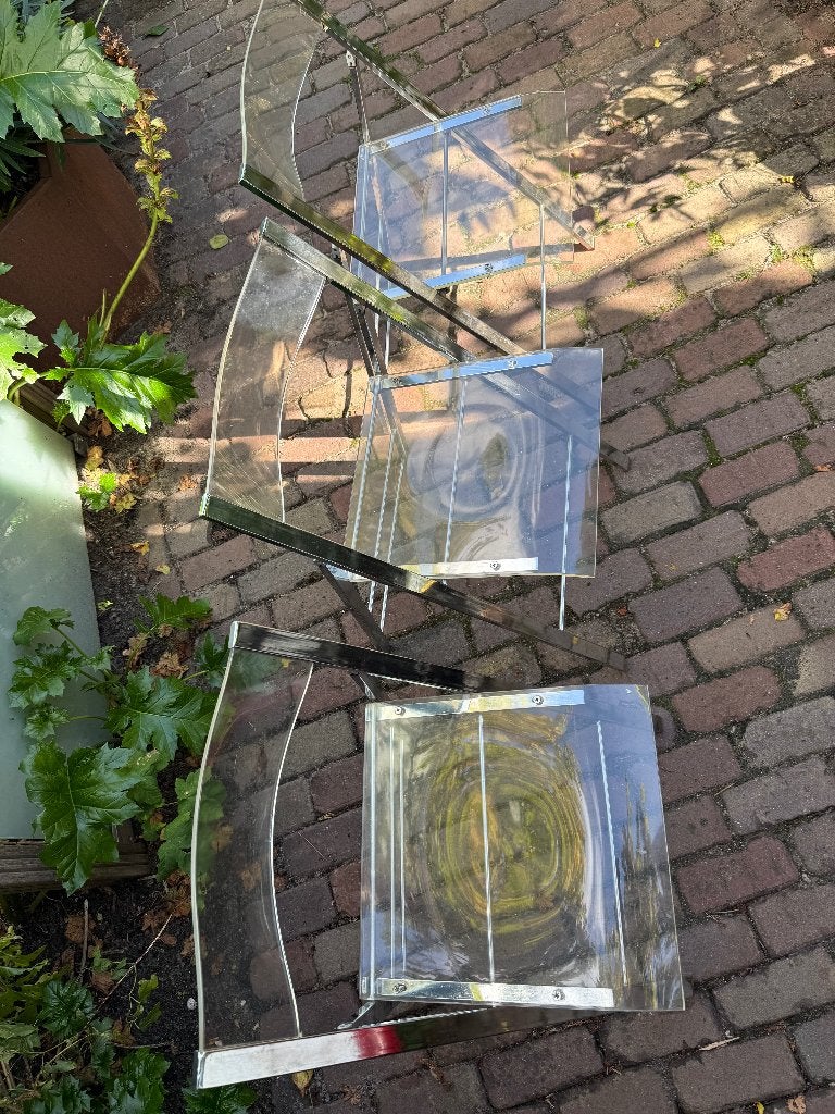 3 Plexiglas seventies chroom frame stoelen, Ophalen, Overige kleuren, Drie, Seventies Vintage Industrieel