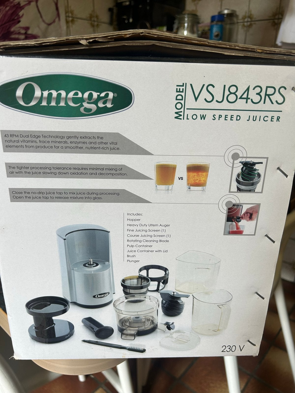 Omega VSJ843RS Low Speed Juicer - Slowjuicer, Ophalen, Gebruikt, 1 tot 2 liter, Vaatwasserbestendig