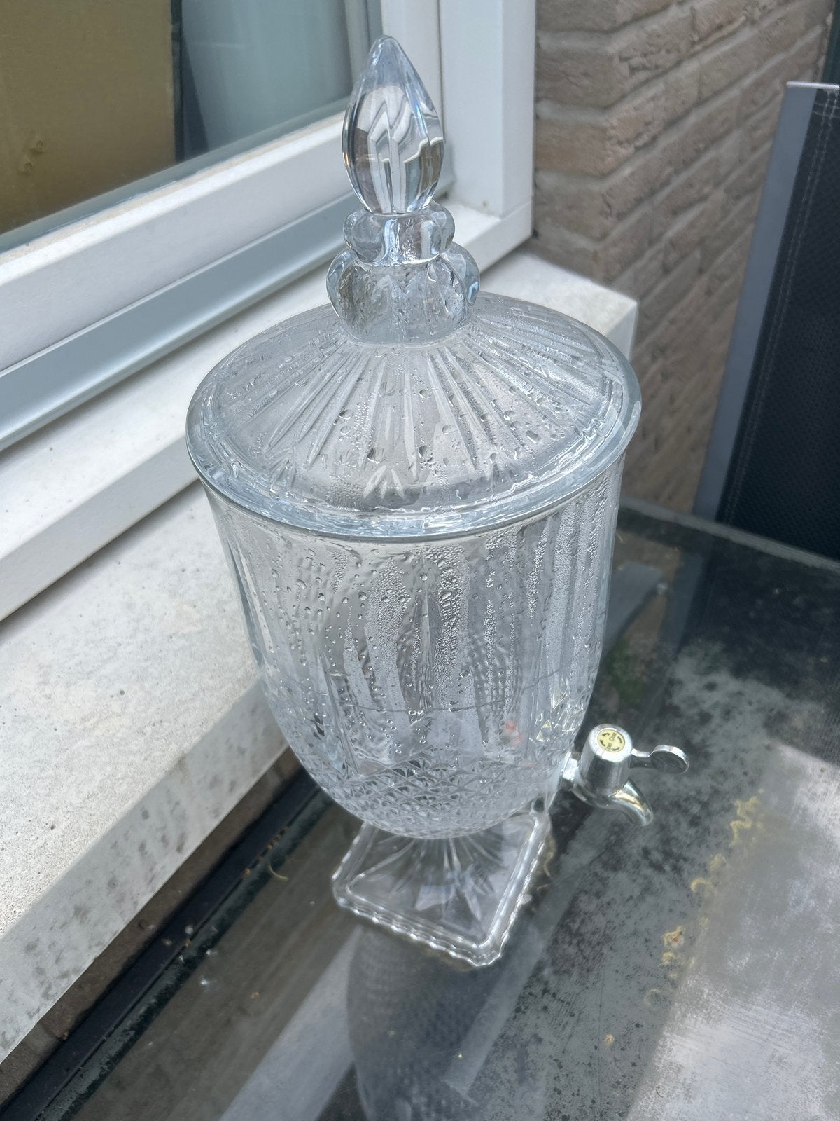 Glazen drankdispenser met kraantje 3 Liter, 50 tot 75 cm, Wit, Ophalen of Verzenden, Glas