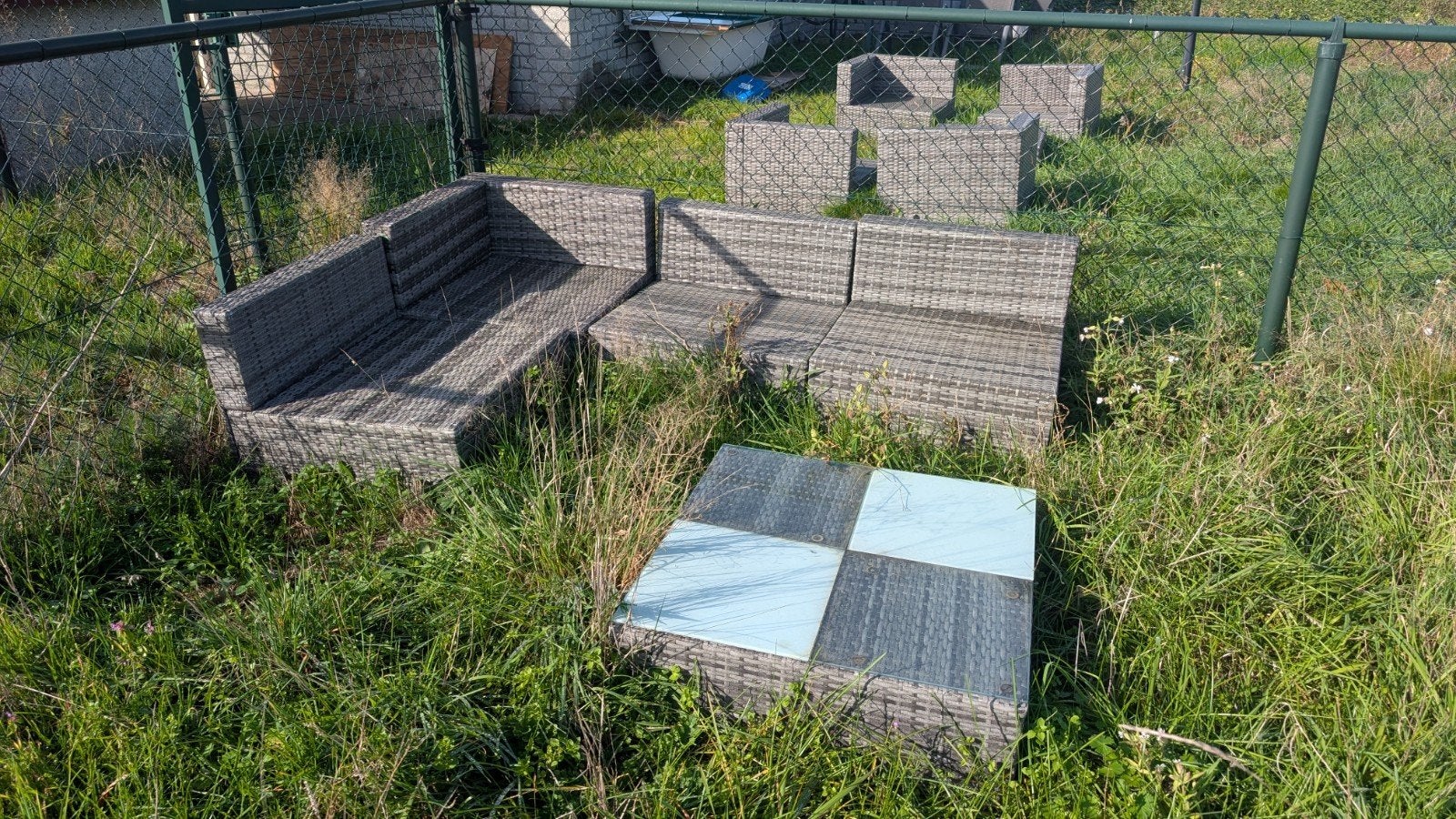 Modulaire Wicker Tuinset Grijs, Tuin en Terras, Ophalen, Gebruikt, Meer dan 8 zitplaatsen, Bank