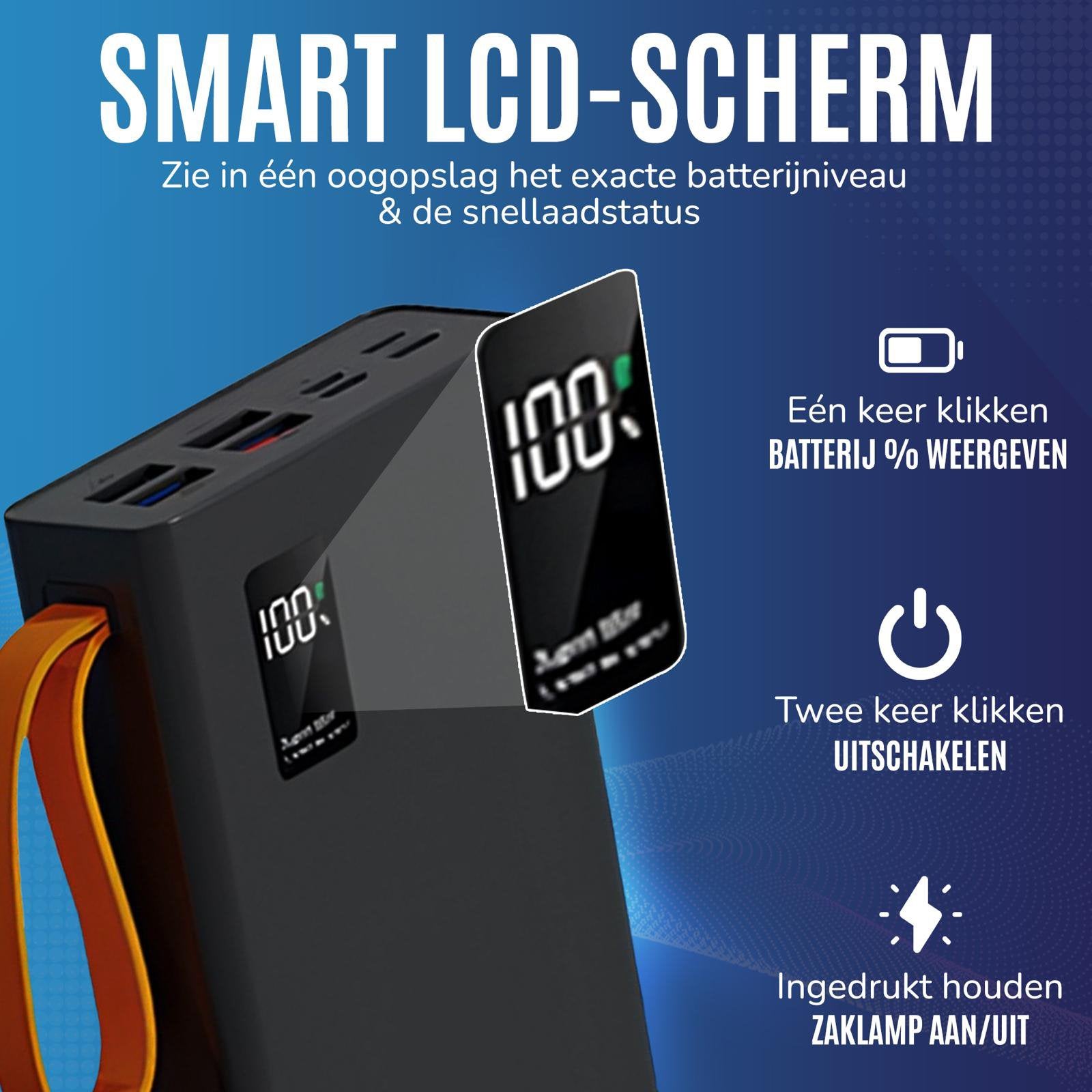 Powerbank Relecta 30.000 mAh met ingebouwde zaklamp + kabels, Nieuw, Ophalen of Verzenden, Info@relecta.nl, Louisastraat