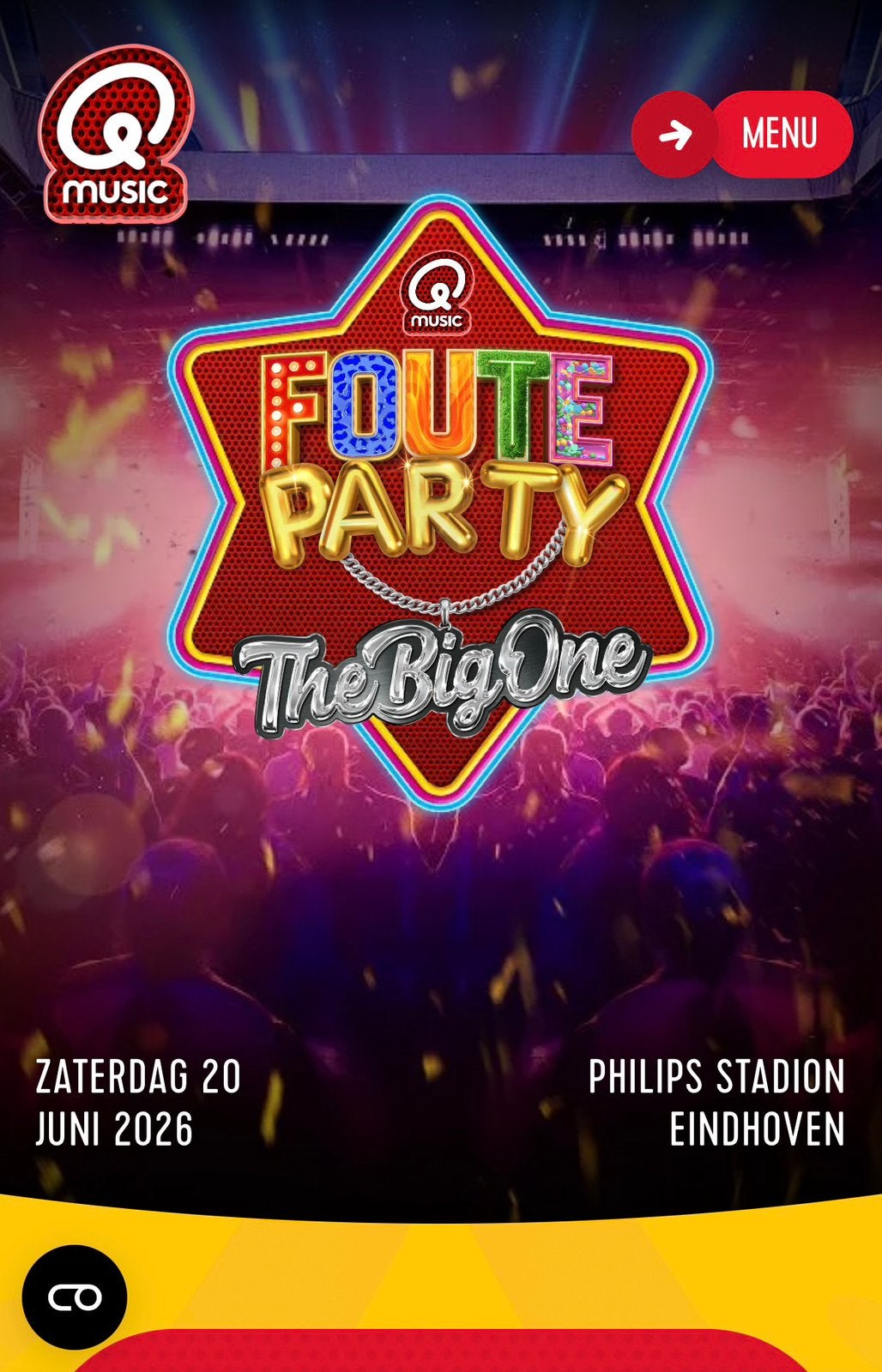 4 tickets Foute Party Q-Music 20 juni Eindhoven, Drie personen of meer, Juni