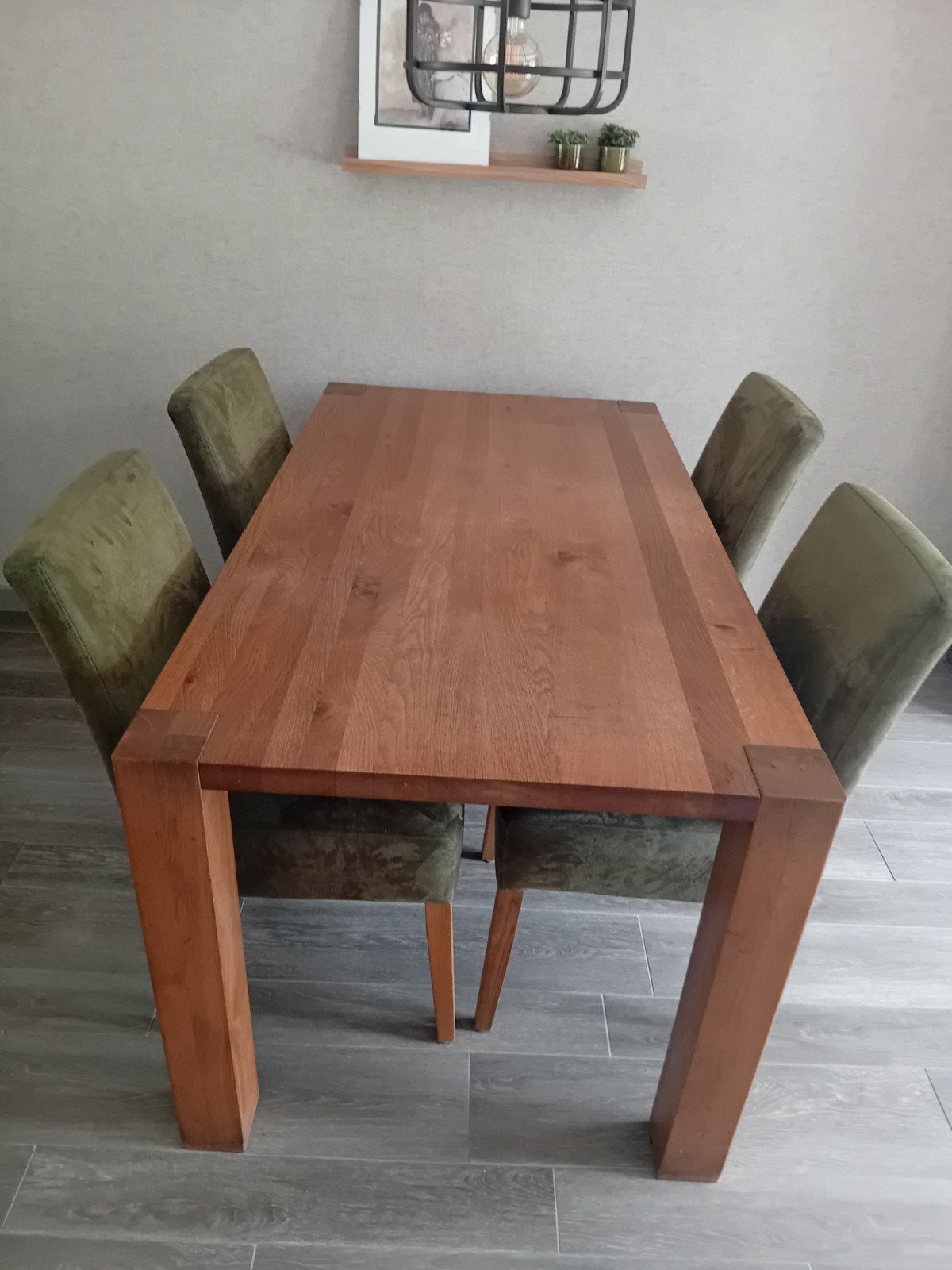 Massief eiken eettafel met 4 stoelen, Gebruikt, 100 tot 150 cm, Modern klassiek, Vier personen