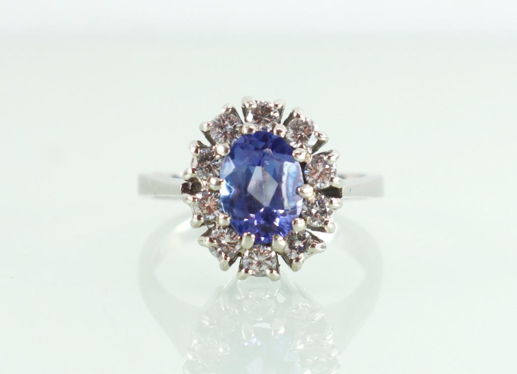 Vintage witgouden ring tanzaniet briljant, Ophalen of Verzenden, Goud, Ring, Met edelsteen