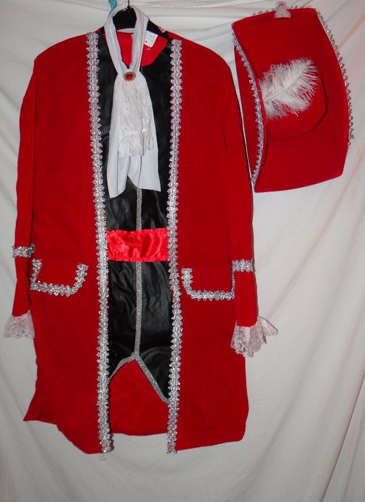 Leuk rood/zwart/wit PIRATEN pak (jas + hoed), Carnaval, Maat 48/50 (M), Ophalen of Verzenden, Kleding