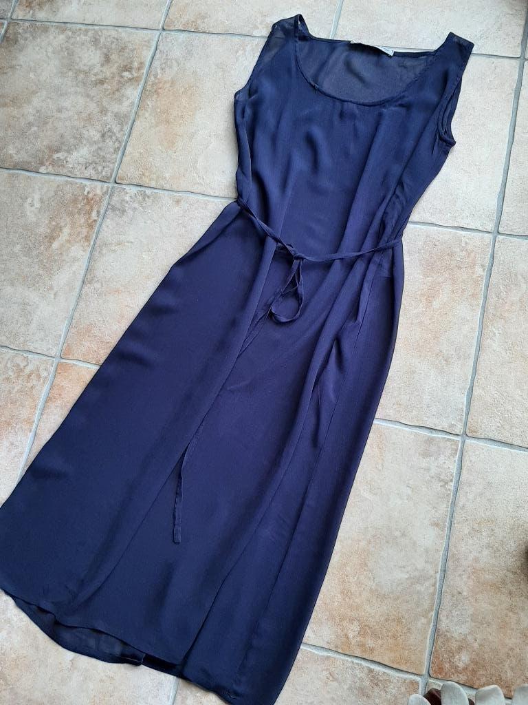 Cora Kemperman blauwe transparante jurk maat M, Maat 38/40 (M), Blauw, Ophalen of Verzenden, Onder de knie