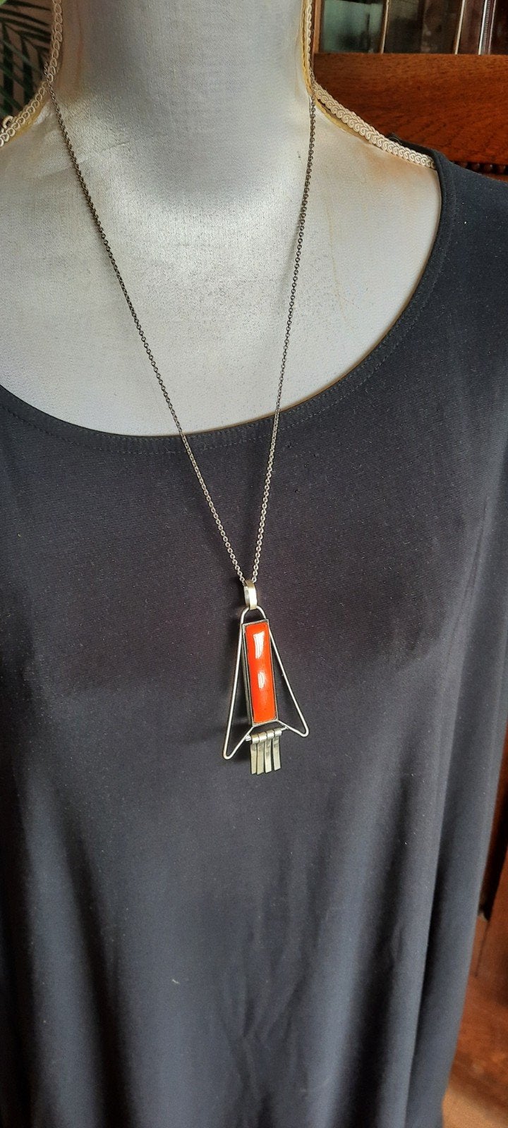 Unieke Amsterdamse School ketting met rode steen, Ophalen of Verzenden, Ketting, Met edelsteen