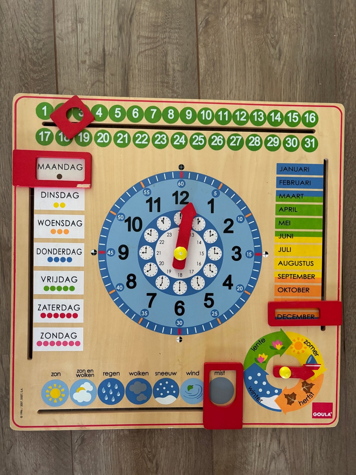 Houten educatieve kalender en klok voor kinderen, Ophalen, Zo goed als nieuw, Ontdekken