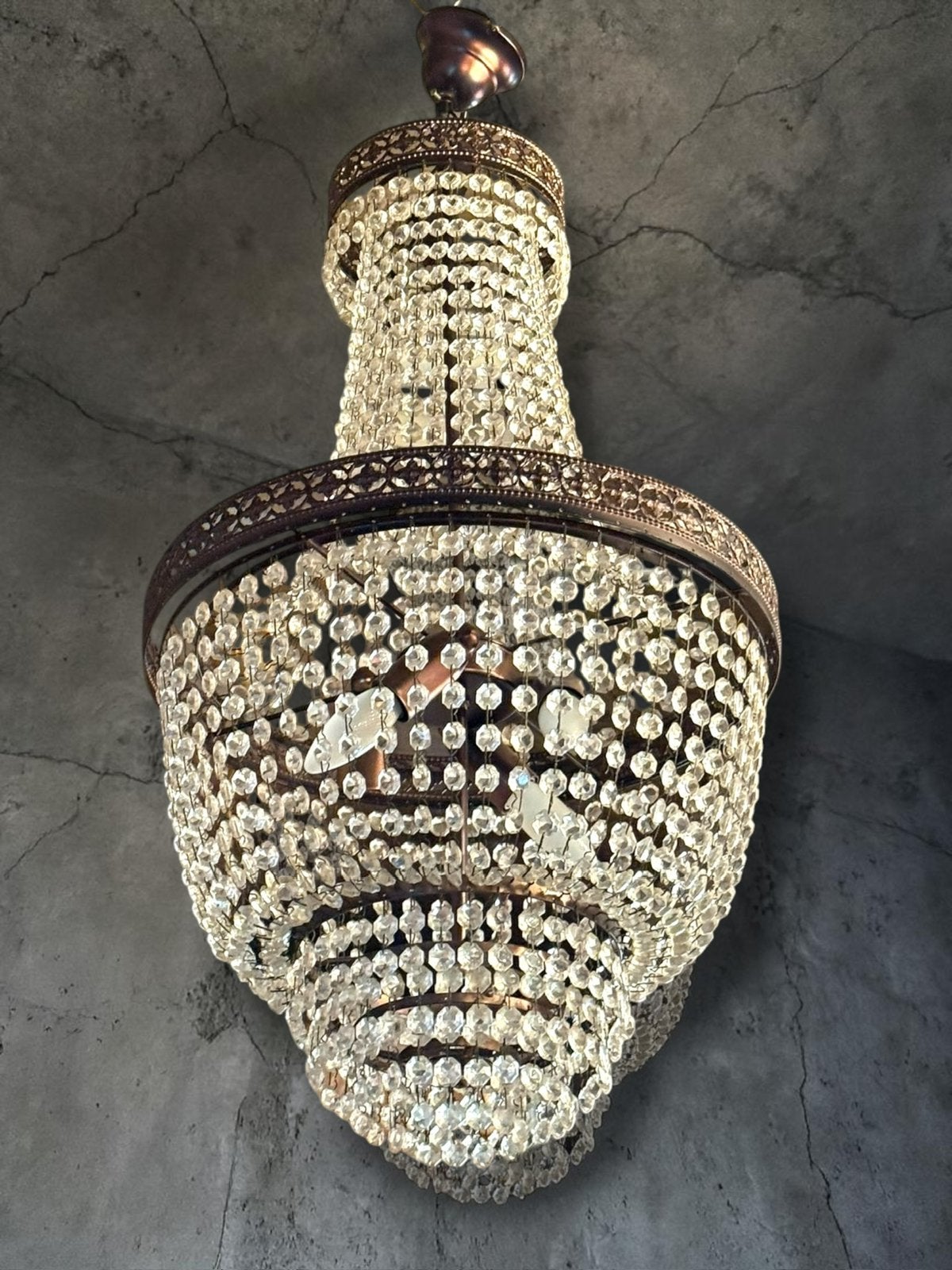 Vintage kristallen kroonluchter, Huis en Inrichting, Lampen | Kroonluchters, Ophalen of Verzenden, Zo goed als nieuw, Glas, Vintage design regency empire antiek retro