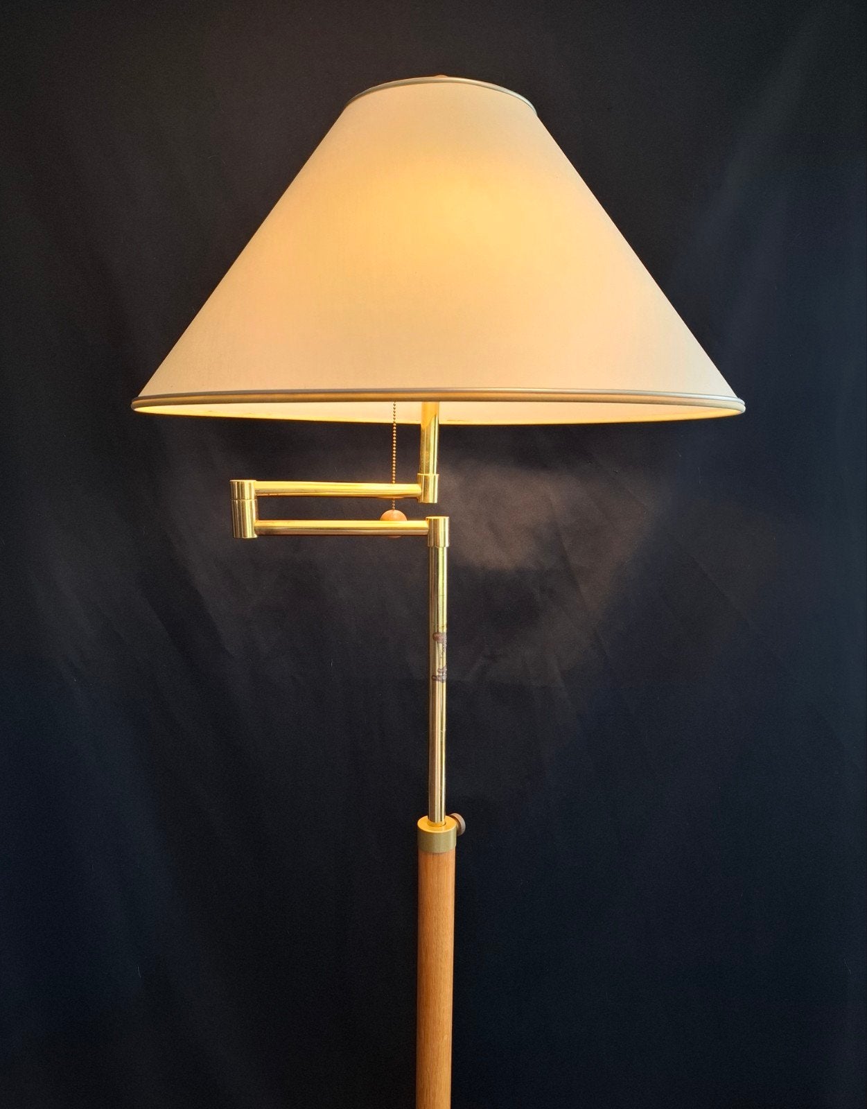 Vintage Deense Messing Vloerlamp, Ophalen, Hout